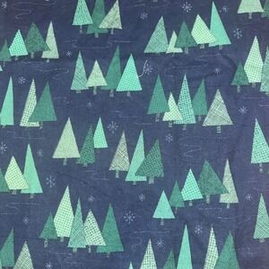Benartex Christmas Collection Fabric 2 Yards Navy Blue Teal Tree Cotton 42"w